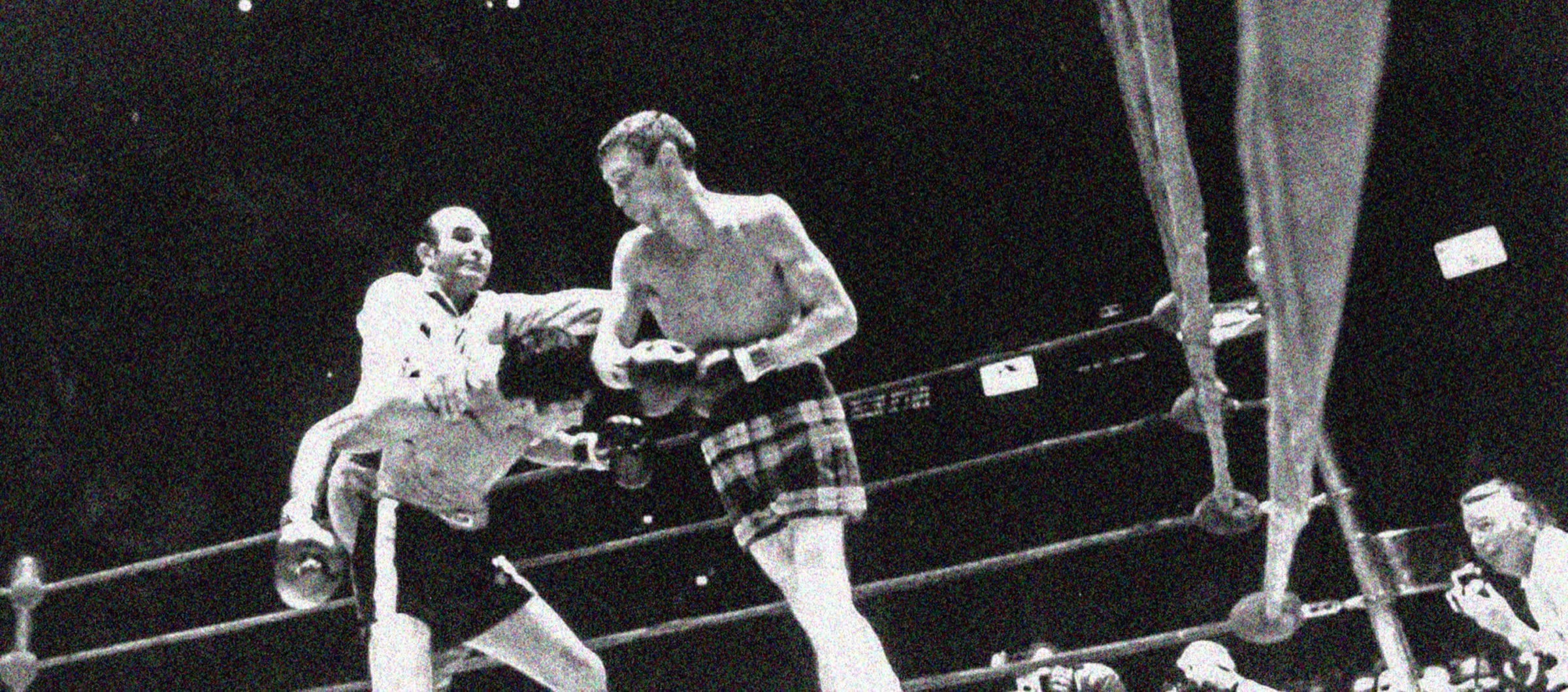 Ken Buchanan in the ring in a black and white fight photograph