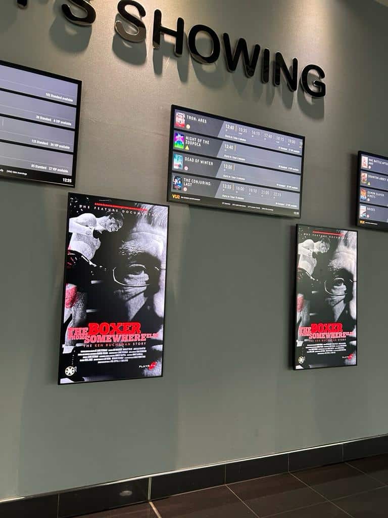 The film’s poster beside the “Now showing” times at Vue