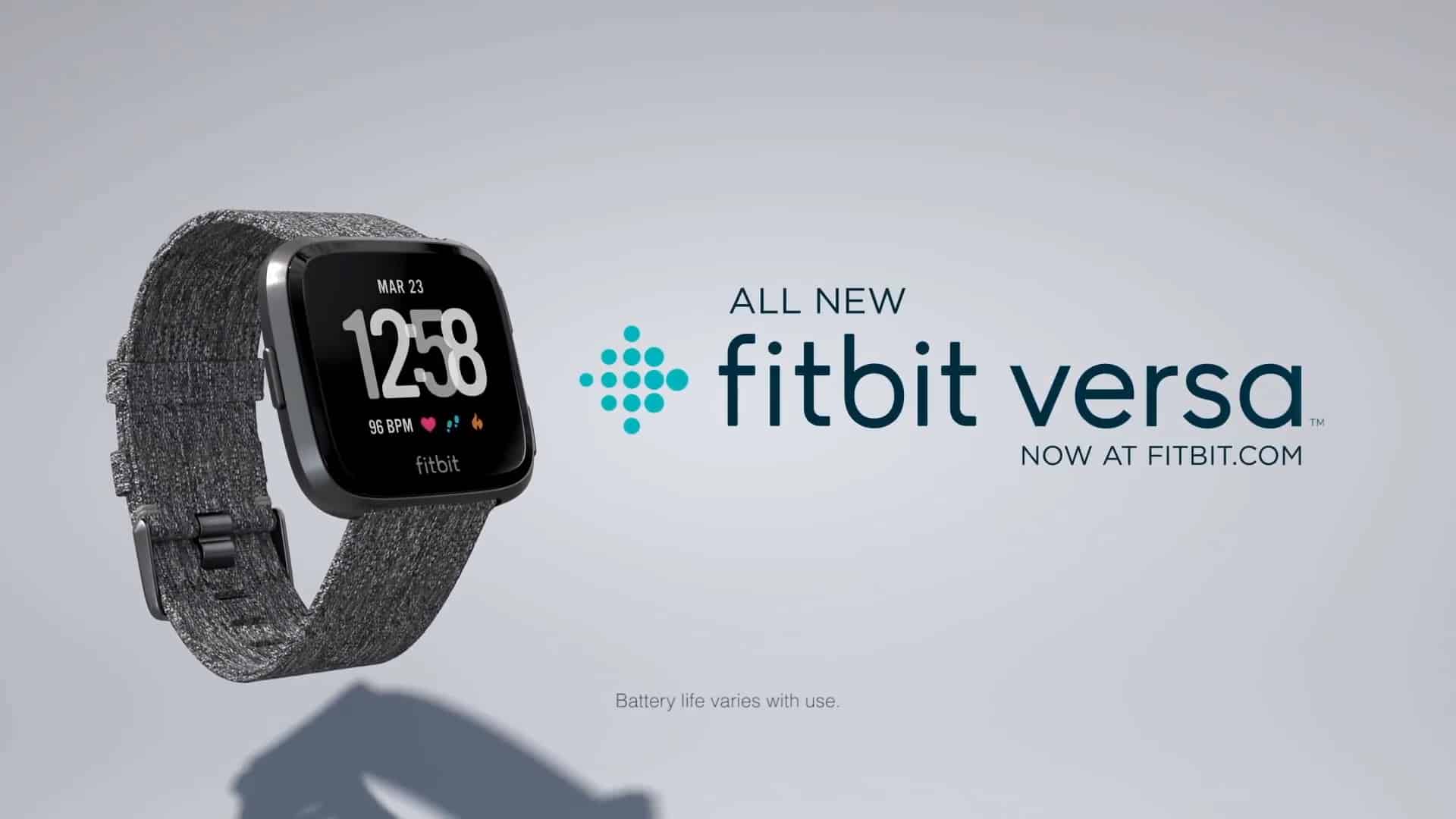 End frame of the Fitbit Versa advert: the watch beside the words “All new Fitbit Versa”