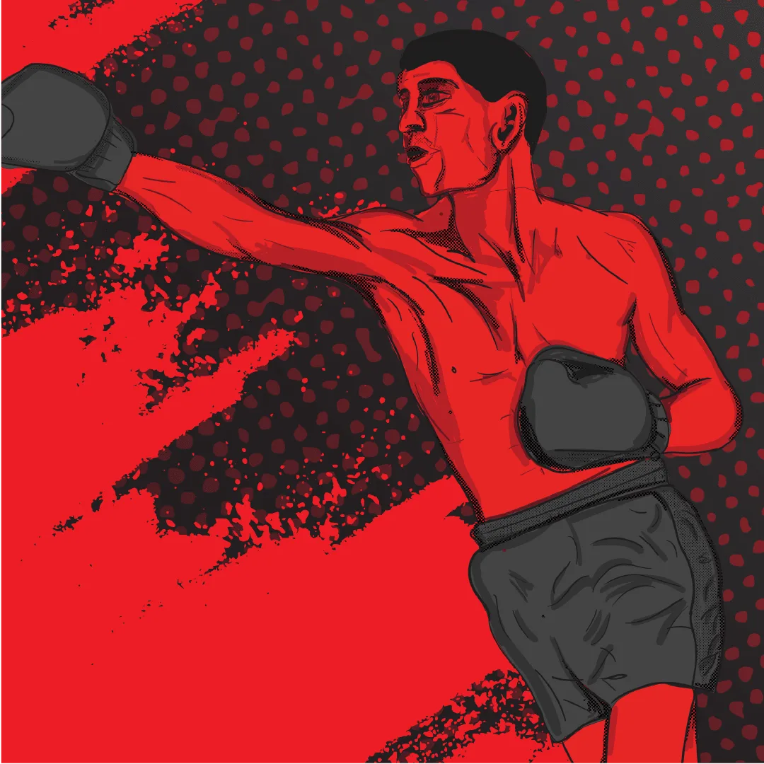 Illustration of Ken Buchanan mid-fight