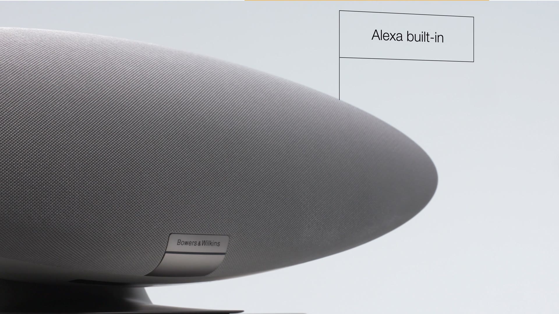 The Bowers & Wilkins Zeppelin speaker with an “Alexa built-in” callout