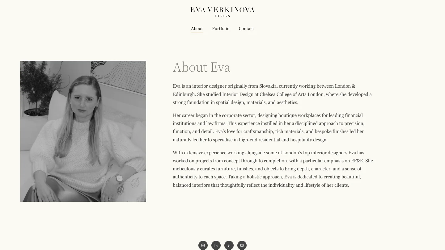 The Eva Verkinova Design home page, designed by Jamie Steedman